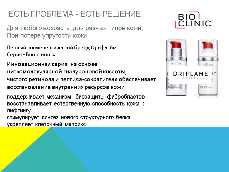 Академия Красоты Уход за кожей лица Первый космецевтический бренд Орифлэйм Серия «Биоклиник» Есть проблема